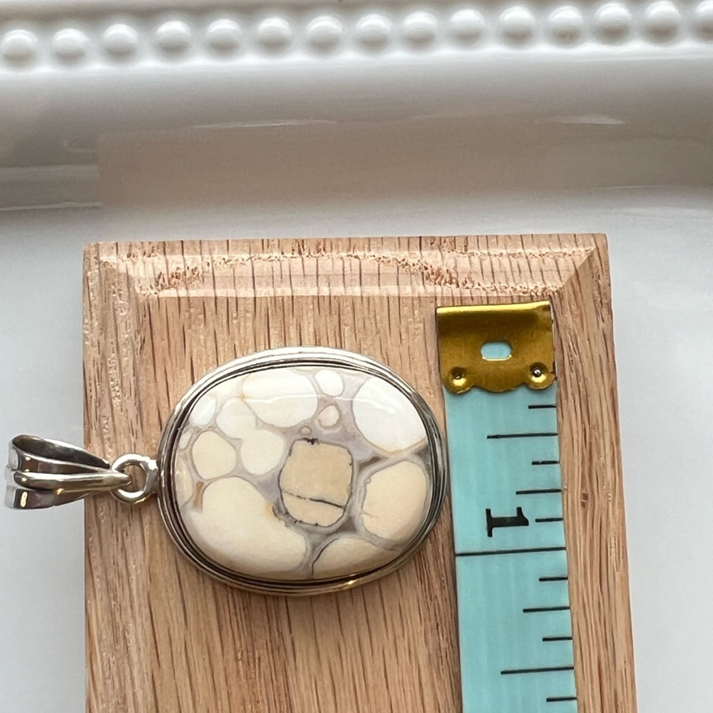 Vintage Sterling Silver Large Oval Stone Pendant Cabochon - Picture 8 of 9